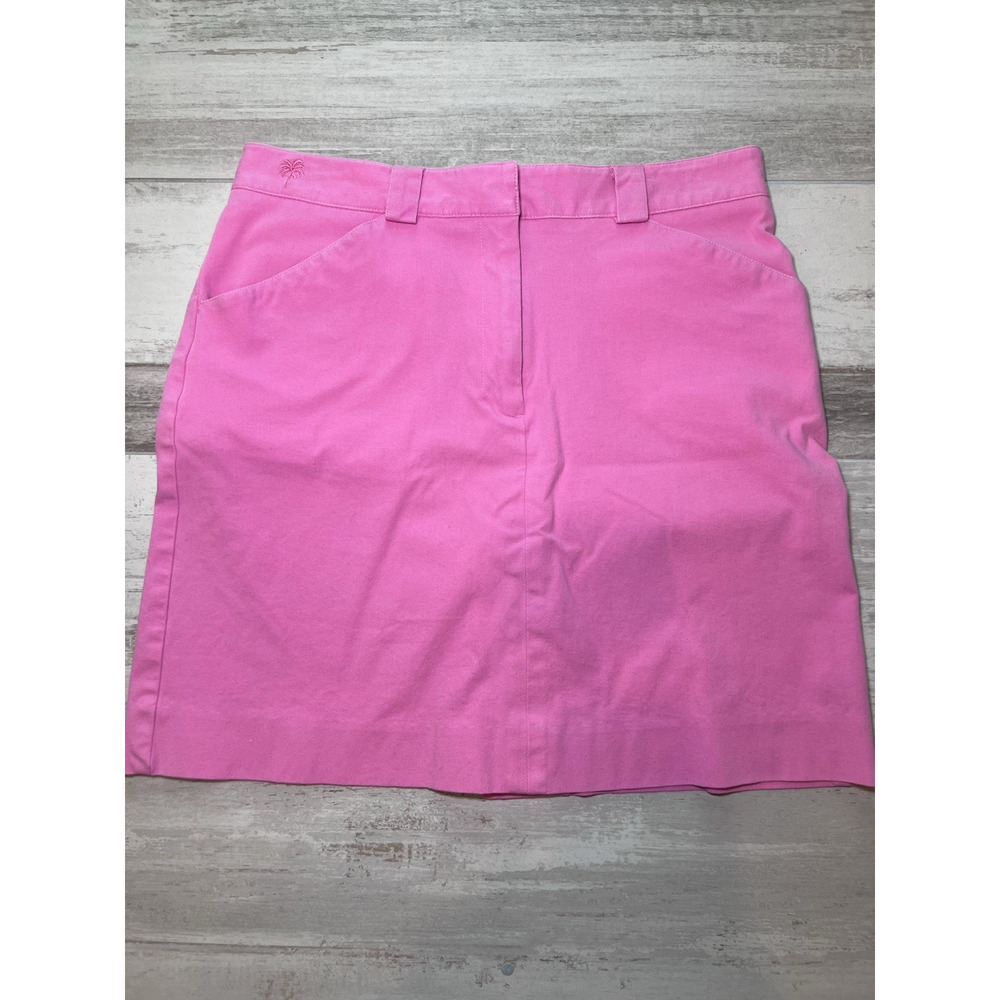 LILLY PULITZER (4)‎ Pink Mini Skirt -Palm Tree- Preppy-A-Line-Cotton Spandex-